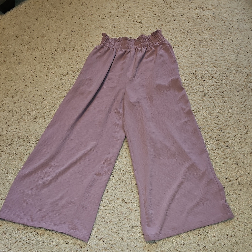 Simplee Women's High Waisted Flowy Purple Wide-Leg Pants